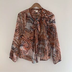 Meadow Rue Paisley Tie Neck Blouse Small Anthropologie